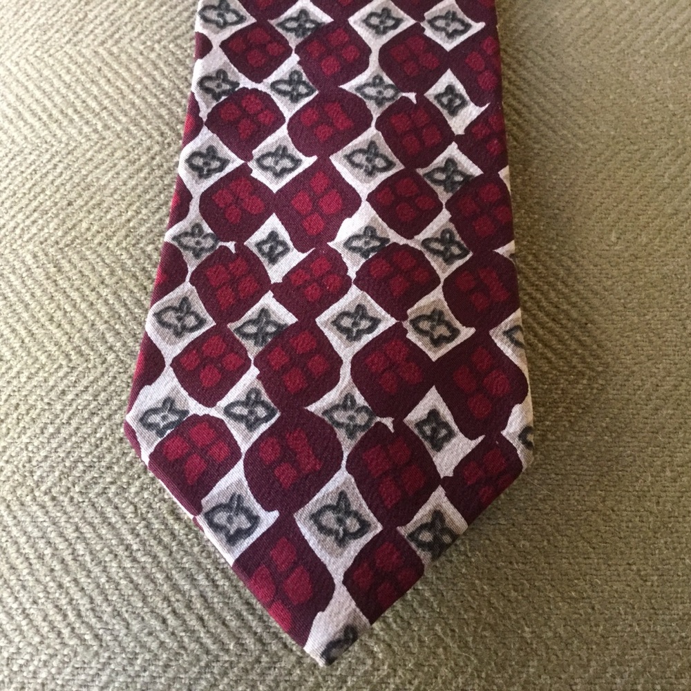BOSS Hugo Boss Mens Tie Silk Italy Red Taupe